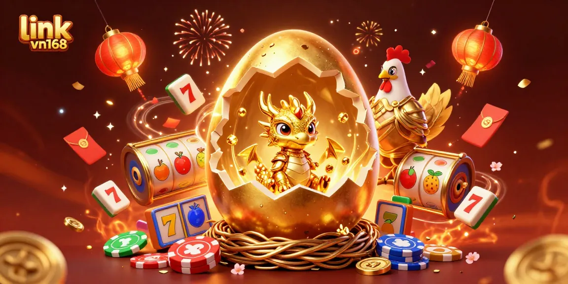 Experience the magic of gaming at link vn168 with a golden dragon and vibrant casino elements.