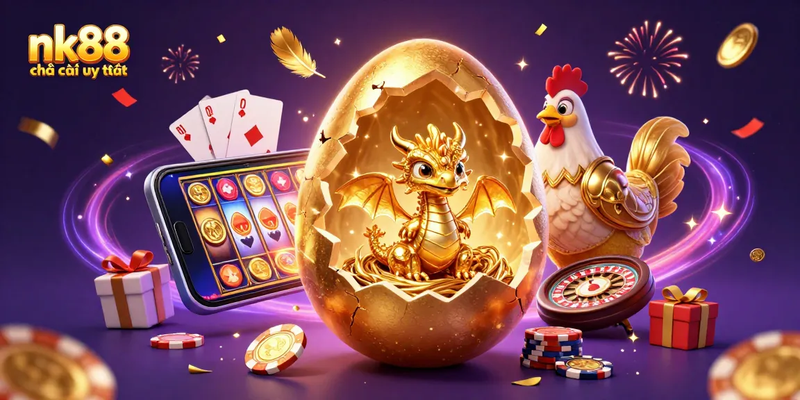 Win big with nk88 nhà cái uy tín in a captivating casino scene featuring a golden dragon and exciting game elements.