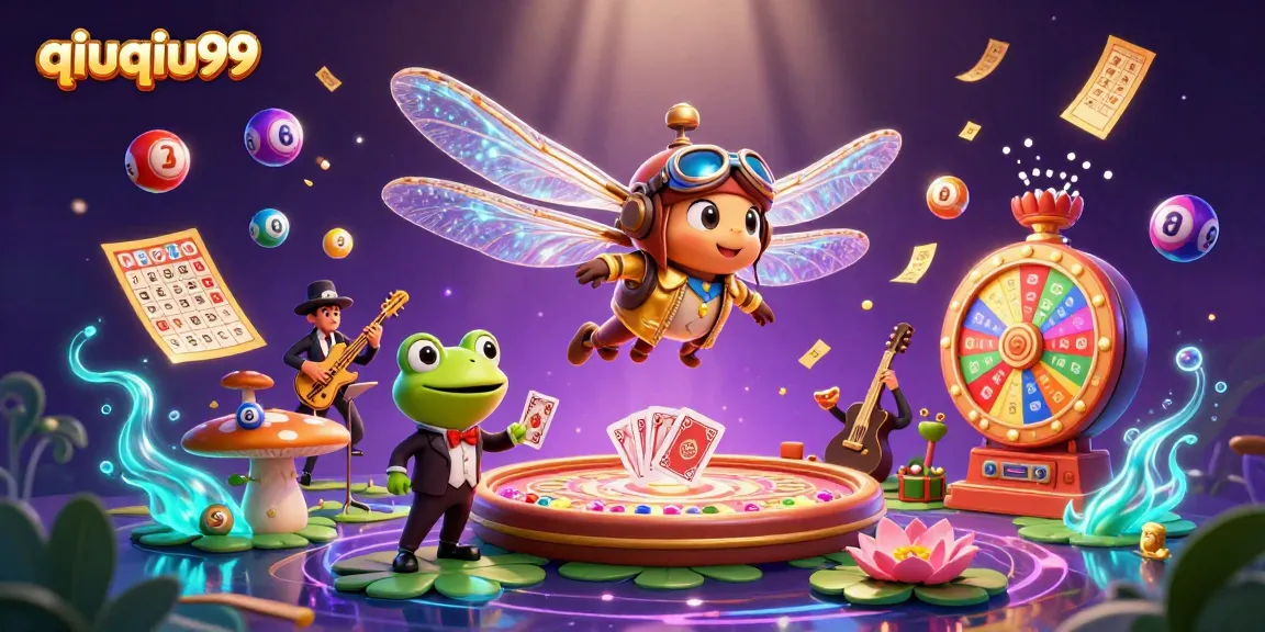 Engage with qiuqiu99 - a vibrant 3D illustration featuring casino elements and lively characters.