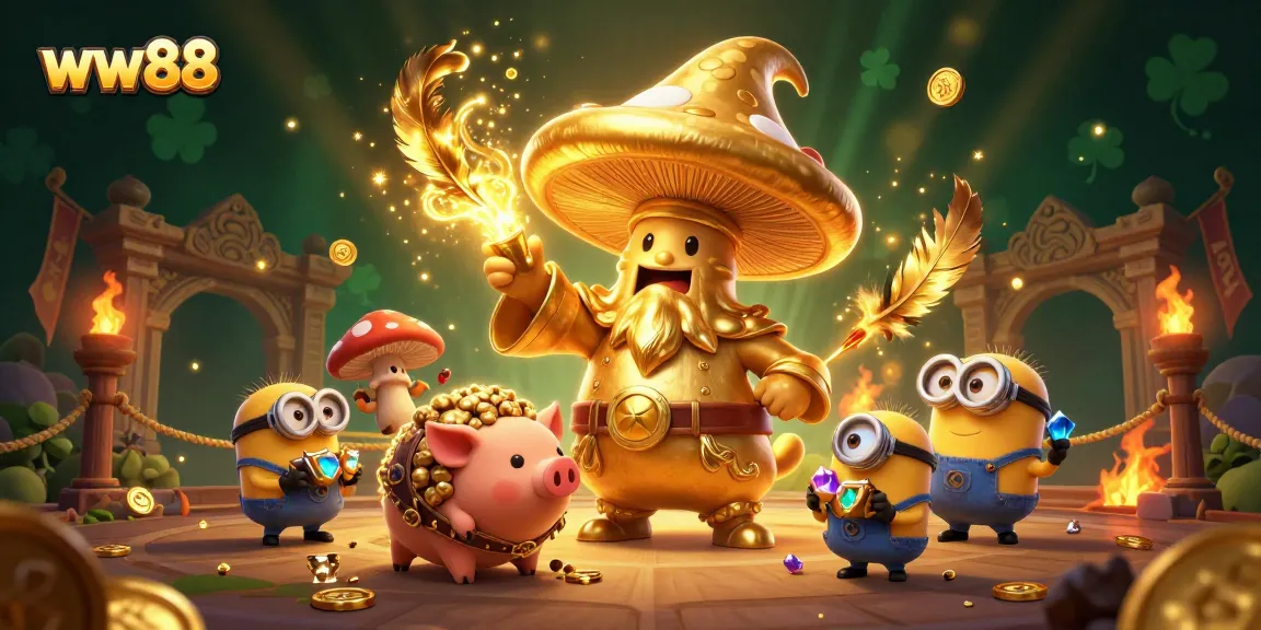 Engage in thrilling betting at ww88 with dynamic illustrations of golden treasures and magical characters.