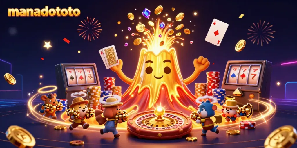 Experience thrilling gaming with manadototo at a vibrant casino scene filled with treasure and excitement.