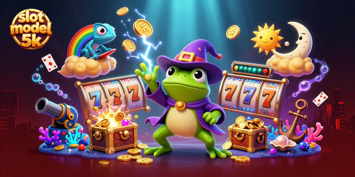 Spin winning reels with "slot modal 5k" in a vibrant 3D casino scene filled with golden coins.