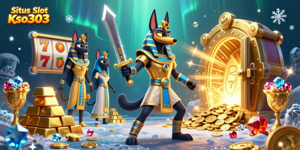Menangkan di Situs Slot Gacor Kso303 dengan keberuntungan dari Anubis dan Bastet di latar kasino penuh harta.