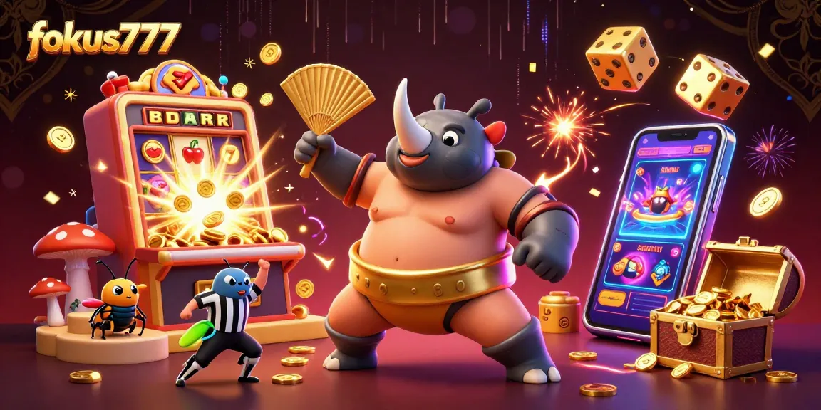Experience the excitement of fokus777 with a vibrant beetle-themed casino illustration featuring dynamic jackpot elements.