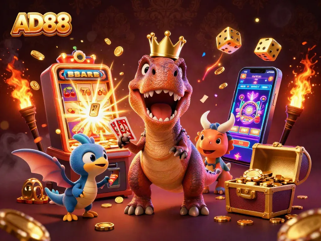 Engage with AD88's thrilling slots experience showcasing animated characters and jackpot excitement.