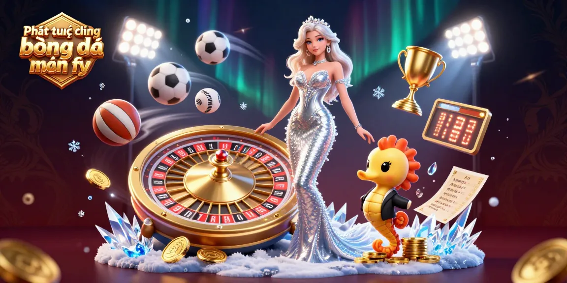 Experience Phát trực tiếp bóng đá miễn phí with stunning visuals of sports and casino elements in a dynamic 3D illustration.