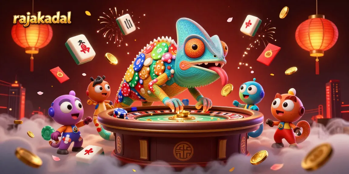 Permainan di rajakadal dengan chameleon kasino, mahjong, dan koin emas mengalir