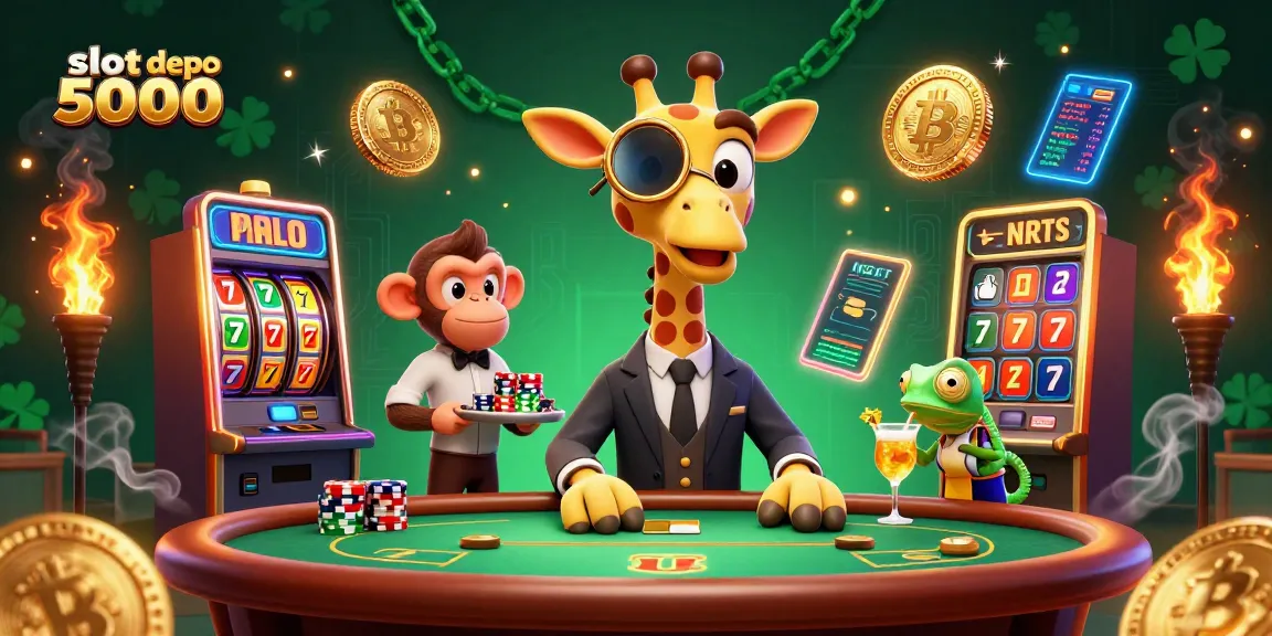 Spin to win with slot depo 5000 in this vibrant 3D casino scene full of excitement.