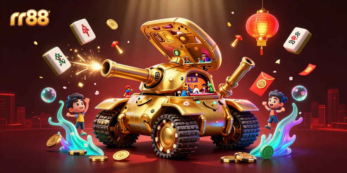 Experience the thrilling rr88 casino inside a massive golden beetle tank, featuring vibrant gaming elements and energetic action.