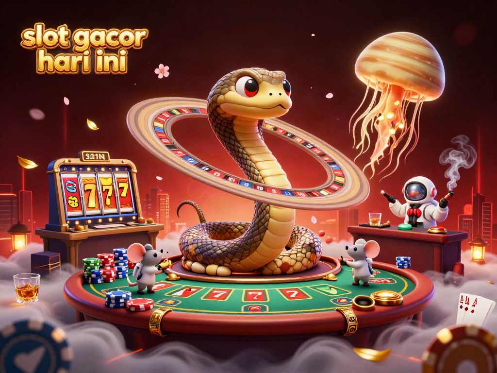 Engage with "slot gacor hari ini" in a casino-themed cosmic 3D art of space snakes and astronauts.
