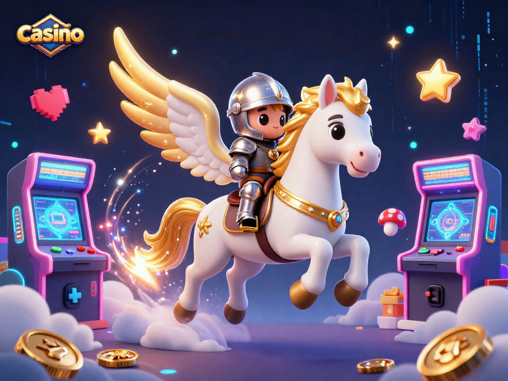 Experience a thrilling casino adventure with a celestial horse and knight in vibrant 3D art.