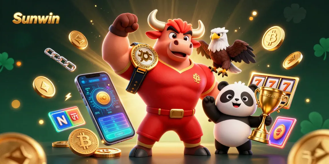 Win big with Sunwin's exciting casino games featuring vibrant characters and crypto elements.