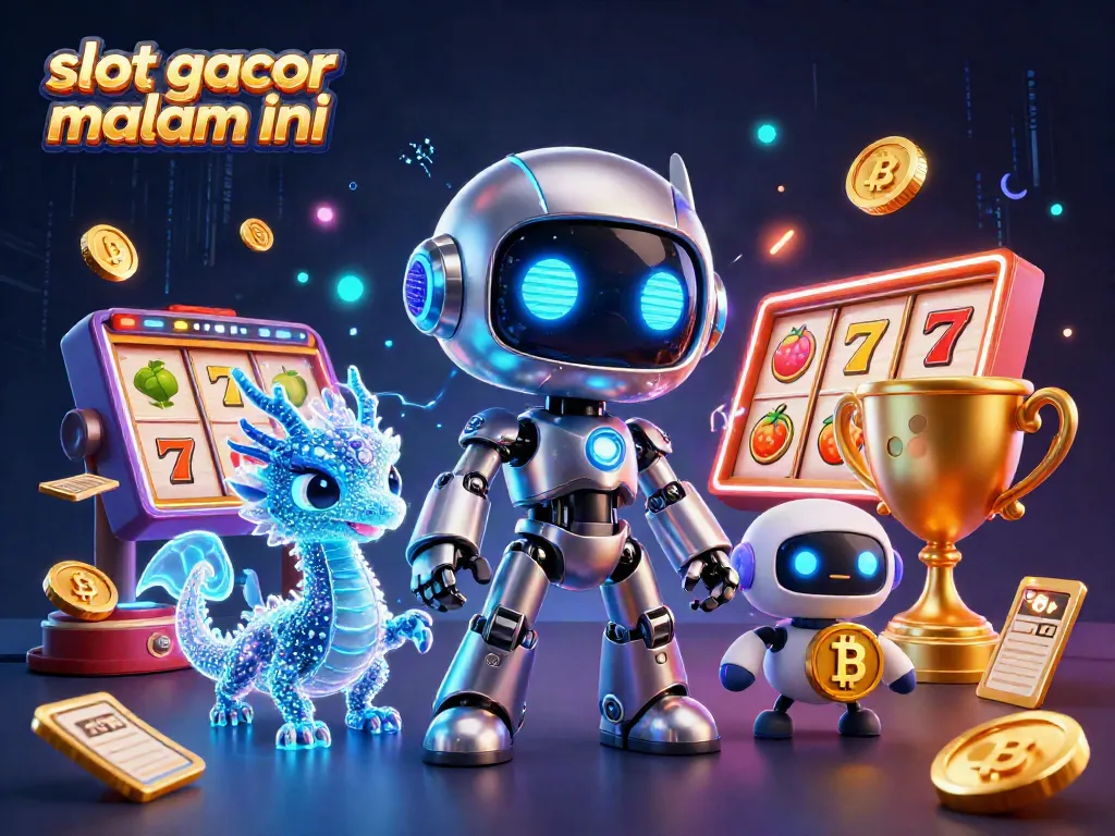 Slot gacor malam ini menampilkan robot cyberpunk dan teman hologram di dunia kasino yang berwarna-warni.