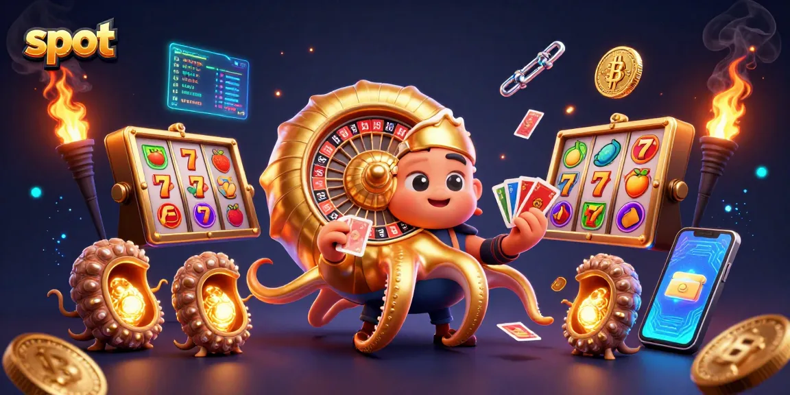 Spin the slot reels with a golden nautilus roulette wheel, surrounded by crypto coins and vibrant game elements.