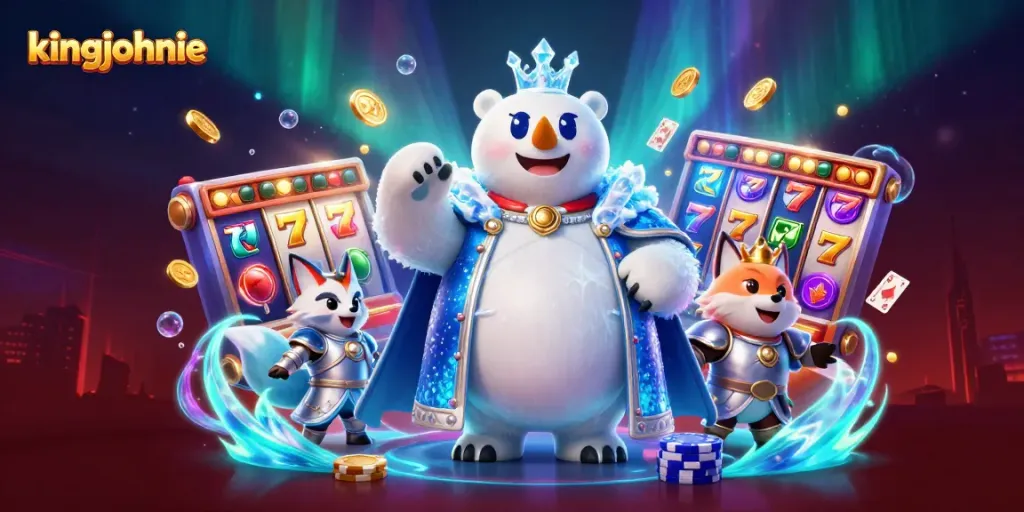 Engage with kingjohnnie's dynamic online casino experience featuring vibrant slot reels and action.