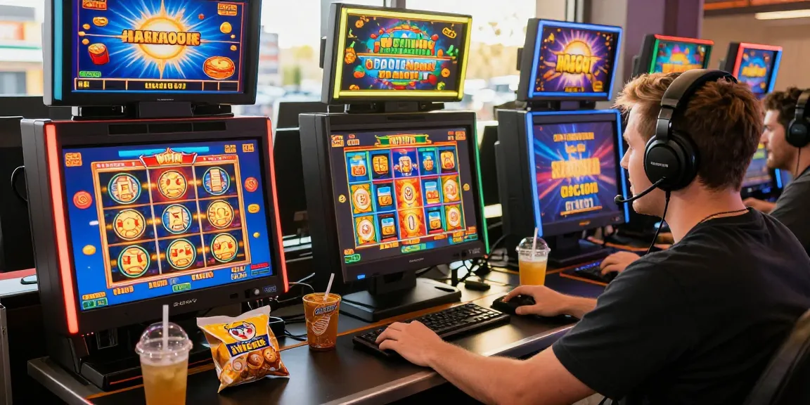 Pengalaman bermain slot jackpot yang seru di meja komputer dengan aksesori gaming di ruangan yang nyaman.