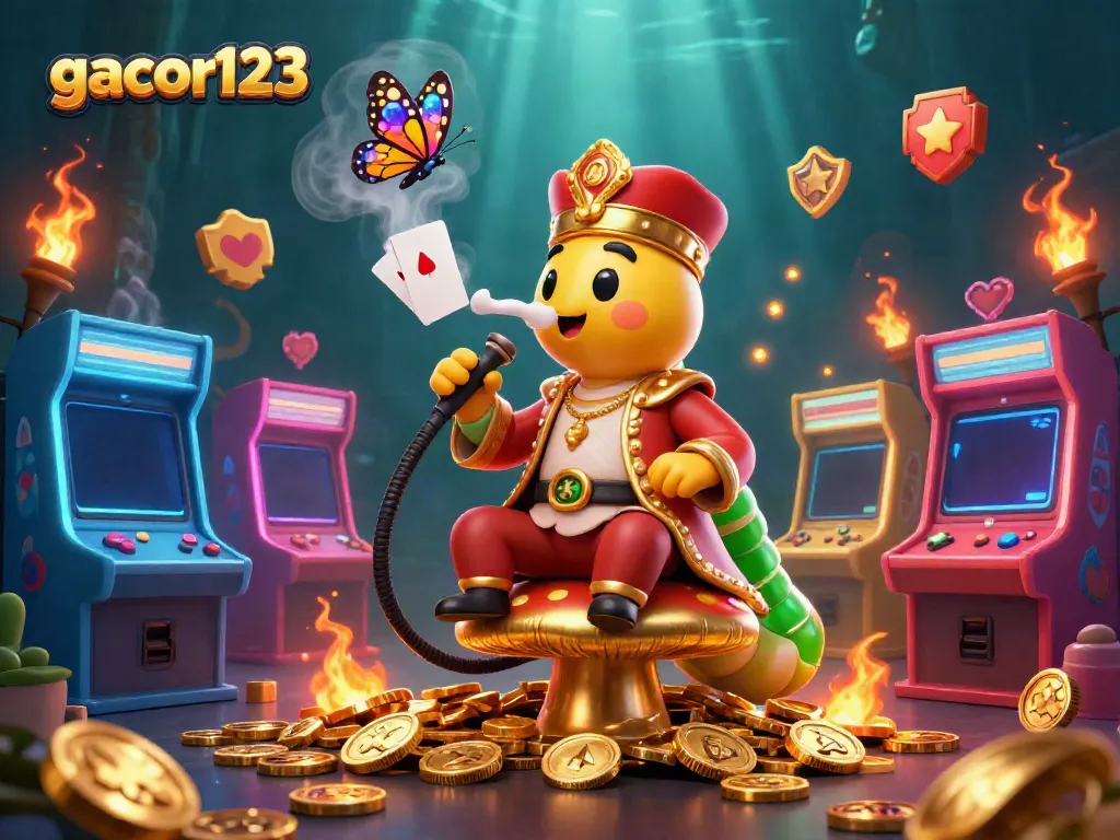 Engage with gacor123's vibrant gaming world through colorful arcade machines and golden symbols.