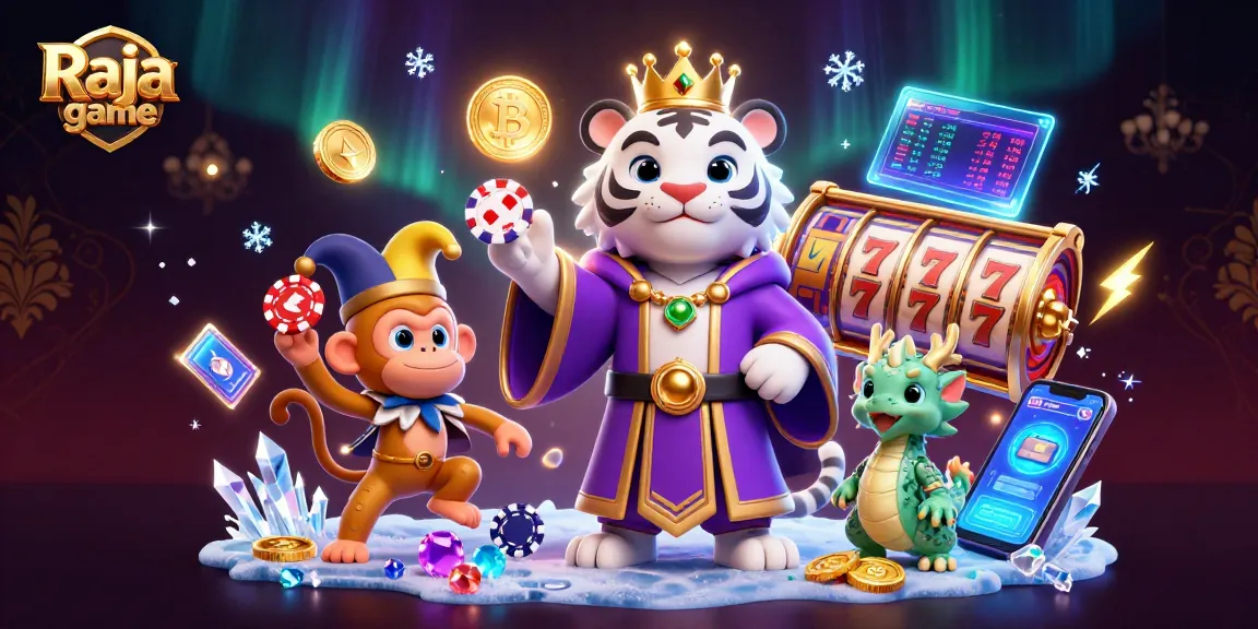 Players engage with the Raja game through lively slot reels and colorful coins.