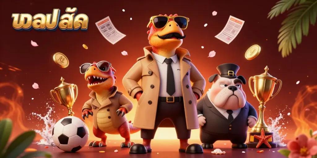 Experience immersive sports betting action featuring a raptor trio and a bulldog bouncer at a VIP lounge, showcasing fun elements of บอลสด.