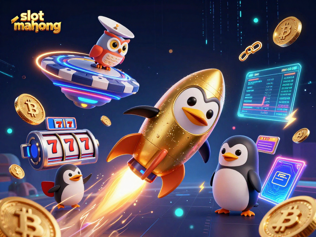 Win big with slot mahjong in a vibrant 3D casino adventure featuring golden penguins and jackpots!