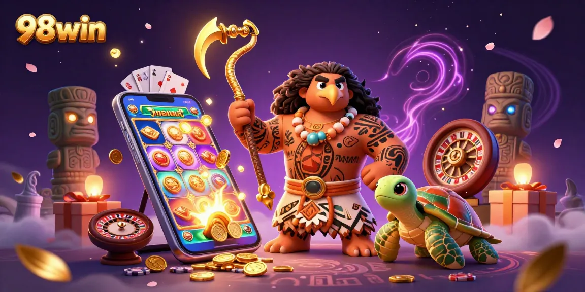 Join the excitement at 98win with dynamic slot games, golden coins, and vibrant characters.