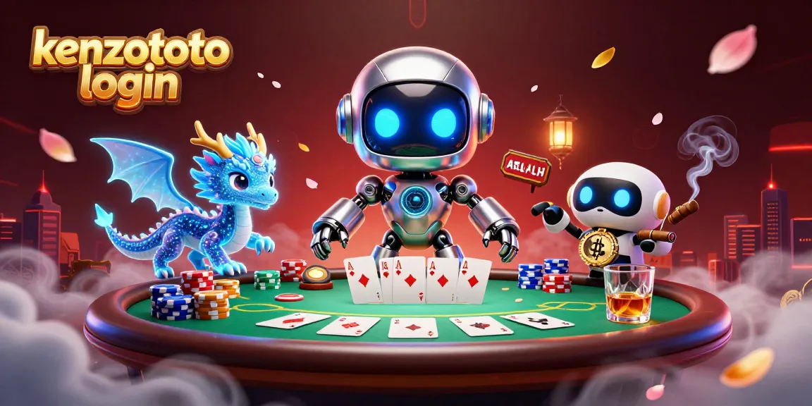 Engage with kenzototo login in a vibrant 3D casino scene showcasing poker action and security features.