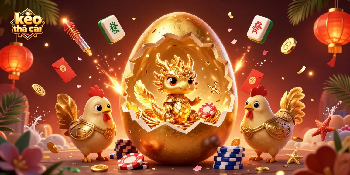 Bet on kèo nhà cái with a dazzling 3D dragon, poker chips, and festive decorations.