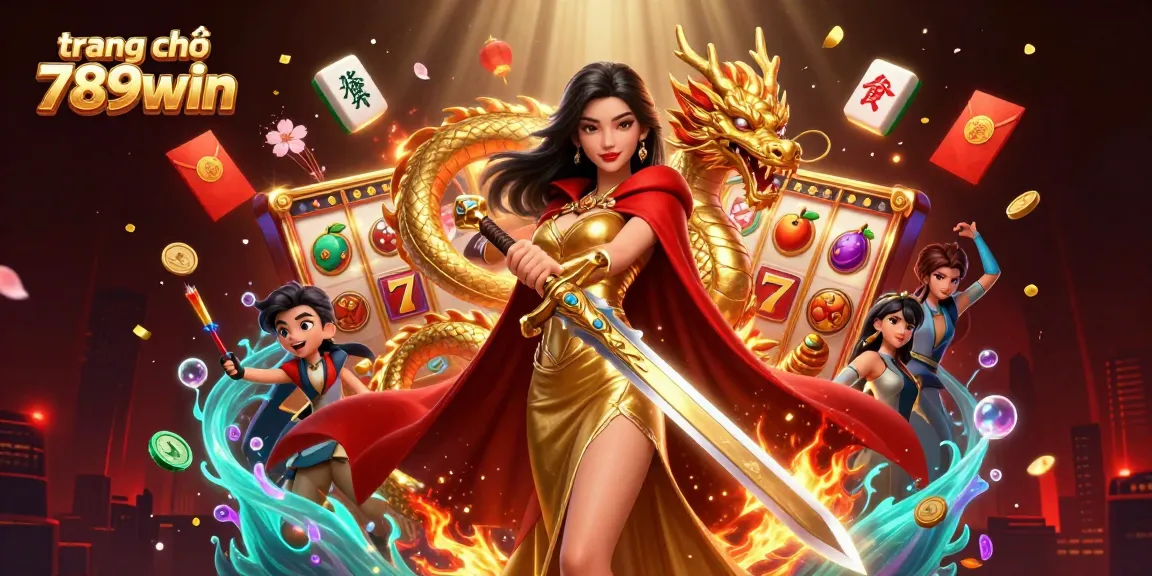 Engage with the exciting world of trang chủ 789win through this vibrant 3D illustration depicting a mystical warrior queen and dynamic casino elements.