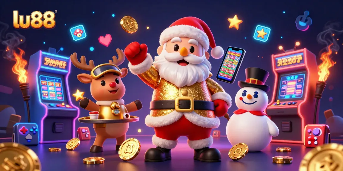 Experience winning moments at lu88 with Santa, a playful snowman, and a festive reindeer in a vibrant casino.