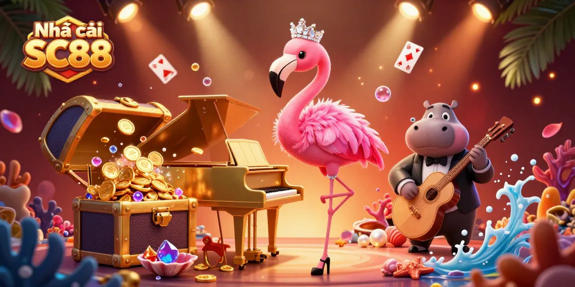 Experience vibrant gaming action at Nhà cái SC88 with lively casino characters and sparkling treasures.