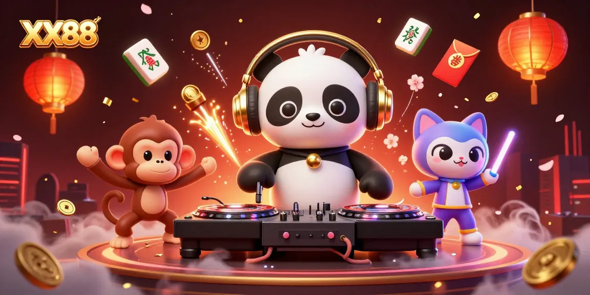 Engage in exciting gameplay with XX88 at the vibrant casino featuring a lively DJ panda and dance floor.