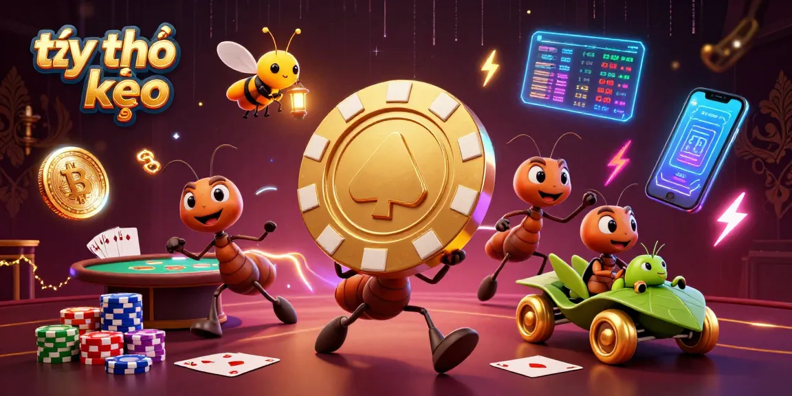 Ants executing a heist involving tỷ lệ kèo poker chips in a vibrant casino scene.