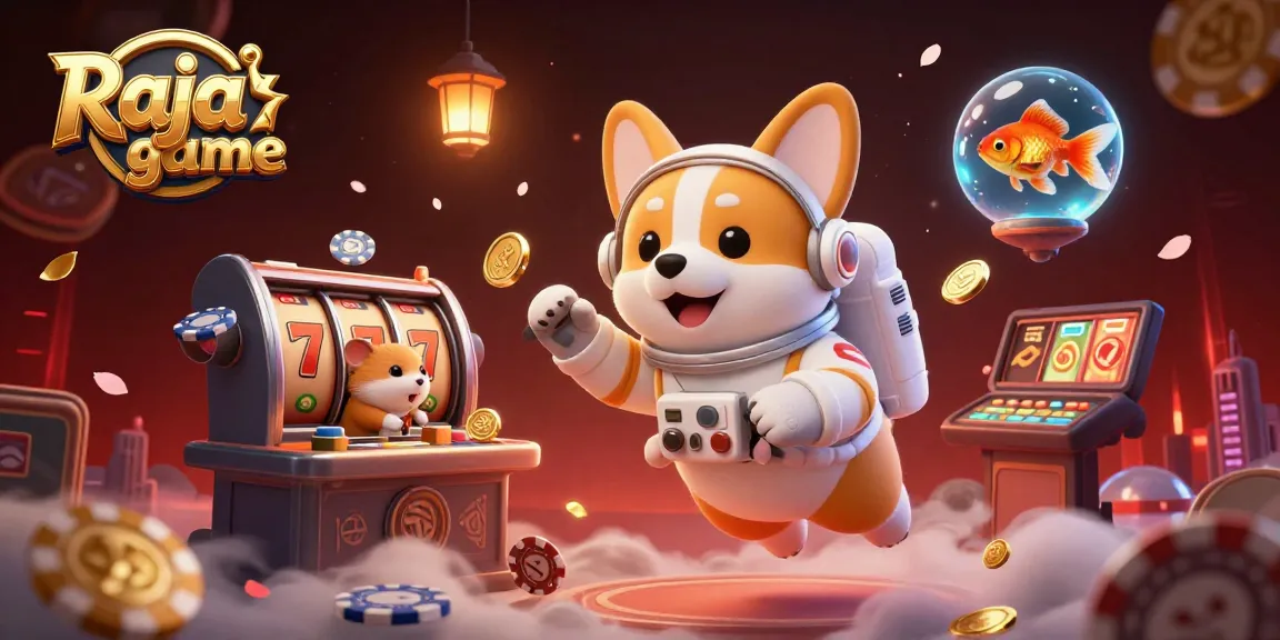 Engage with the thrilling Raja game experience as the floating astronaut corgi explores a space casino.