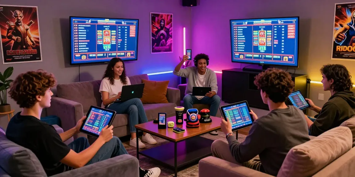 Pajaktoto daftar players enjoying an immersive online gaming experience in a vibrant lounge.