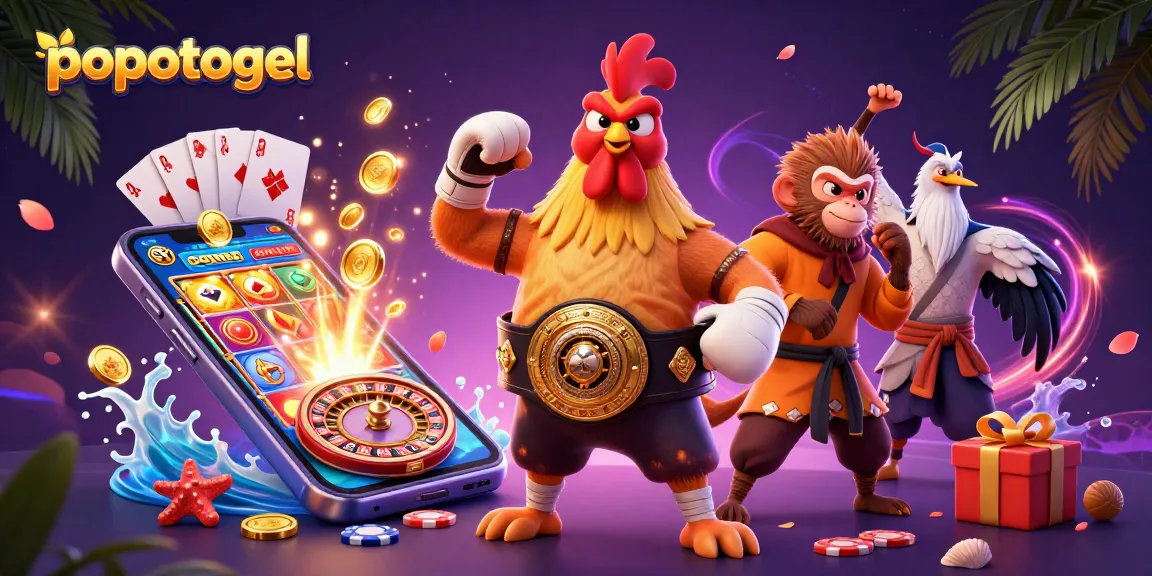 Engage with popotogel through a vibrant 3D scene featuring animated casino characters and dynamic gaming elements.