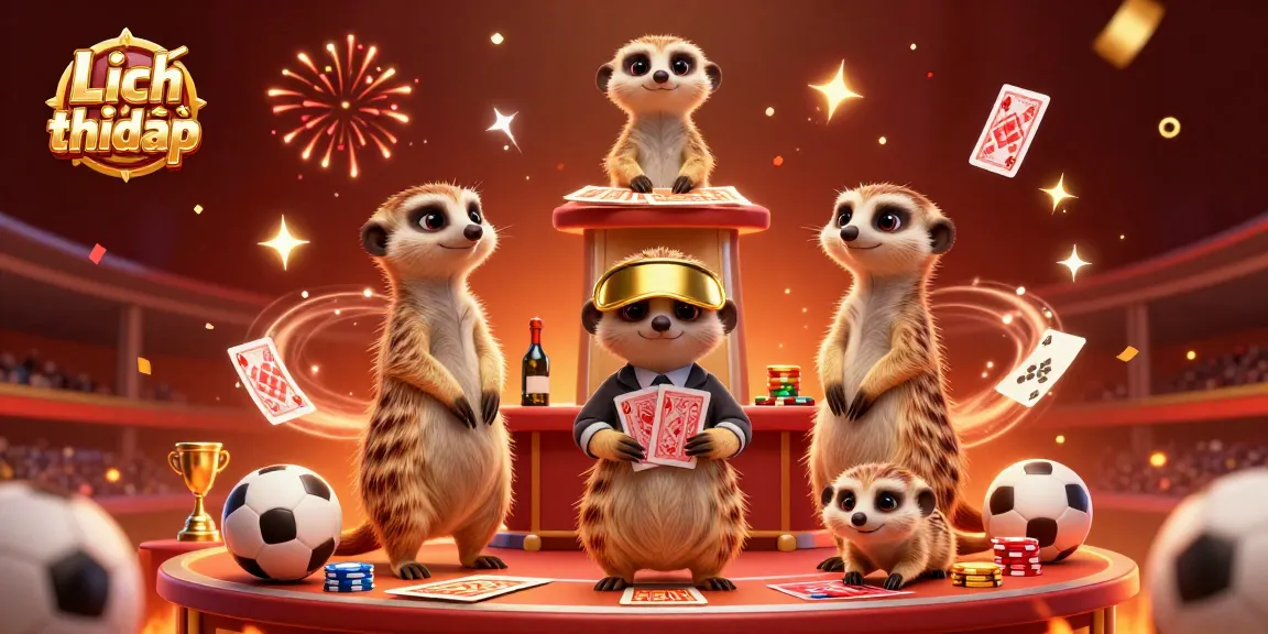 Lịch thi đấu sports betting setup featuring meerkats managing bets and slipping chips in an exciting atmosphere.