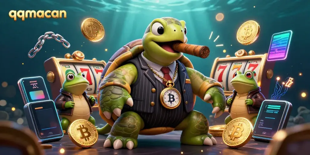 Experience thrilling gameplay with qqmacan in this vibrant casino scene featuring a snapping turtle and bullfrog enforcers.
