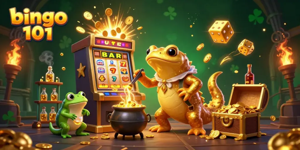 Experience thrilling bingo 101 gameplay with golden alchemy and jackpot excitement in this captivating scene.