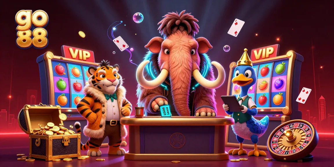 Win big with go 88 in this vibrant casino scene featuring charismatic characters and dynamic gameplay elements.