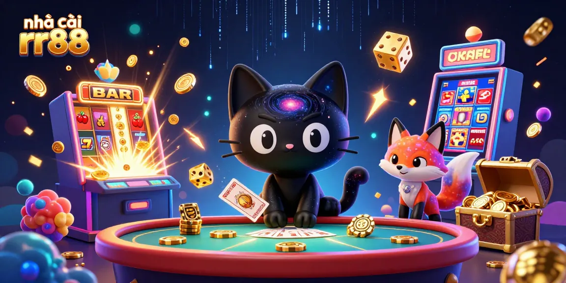 Engage with nhà cái rr88 in an immersive cosmic casino adventure with swirling galaxies and vibrant elements.