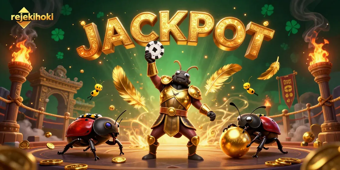 Rejekihoki showcases a heroic beetle winning in a vibrant casino atmosphere filled with luck and excitement.