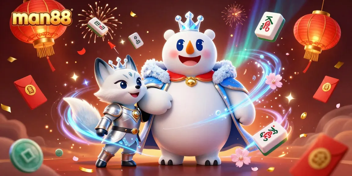 Experience thrilling games at man88, featuring a dynamic polar bear and fox in a visually rich scene.