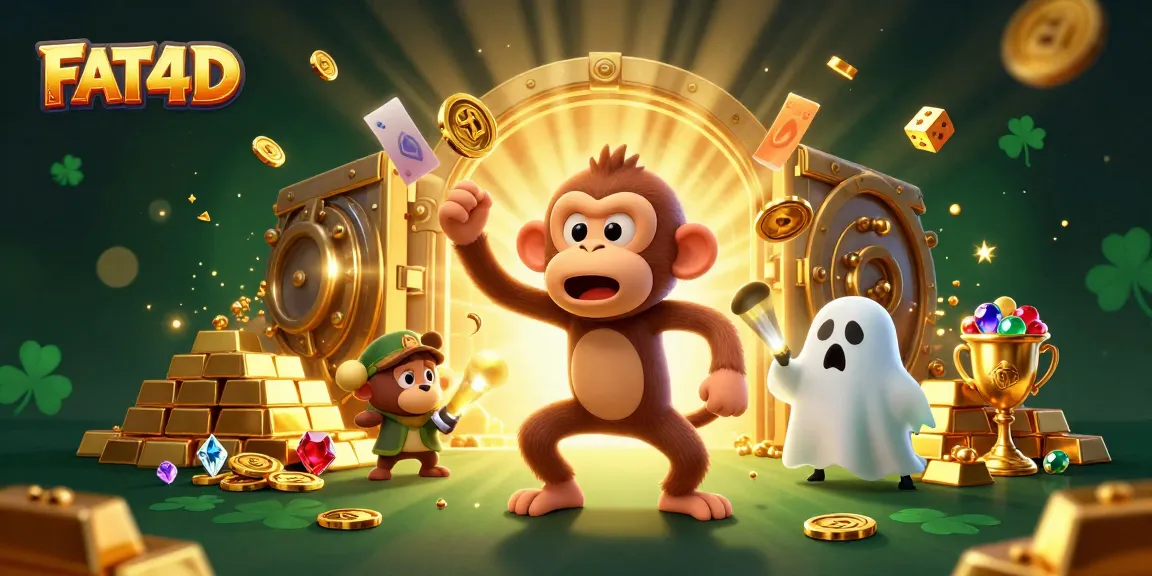 Engage in winning strategies with FAT4D's enchanting slot jackpots featuring a playful monkey and curious puppy.