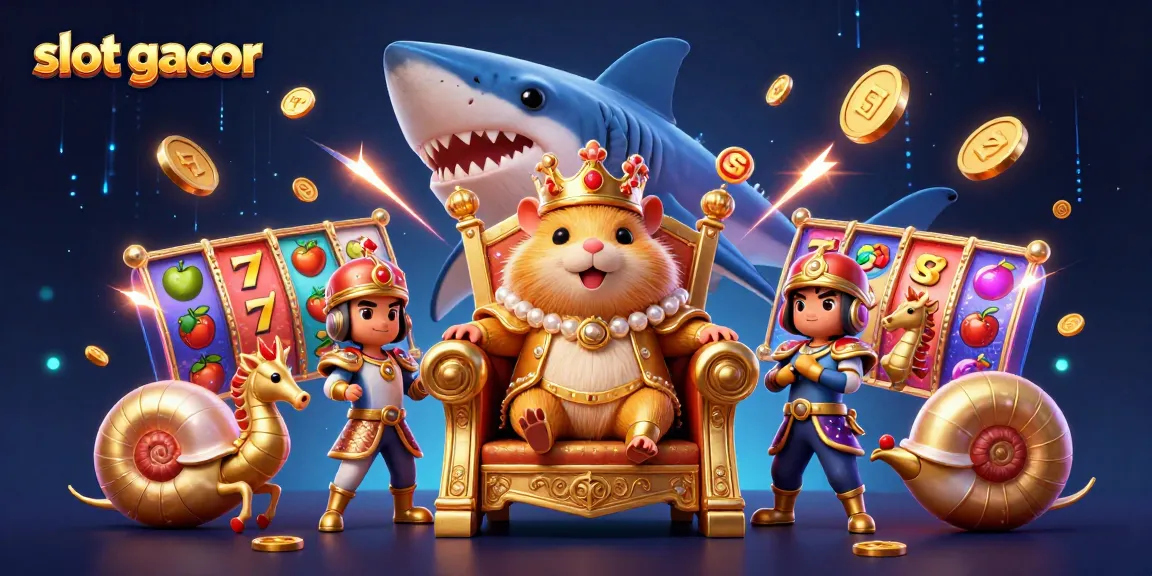 Slot gacor menghadirkan raja hamster emas di singgasana, dikelilingi simbol permainan menarik.